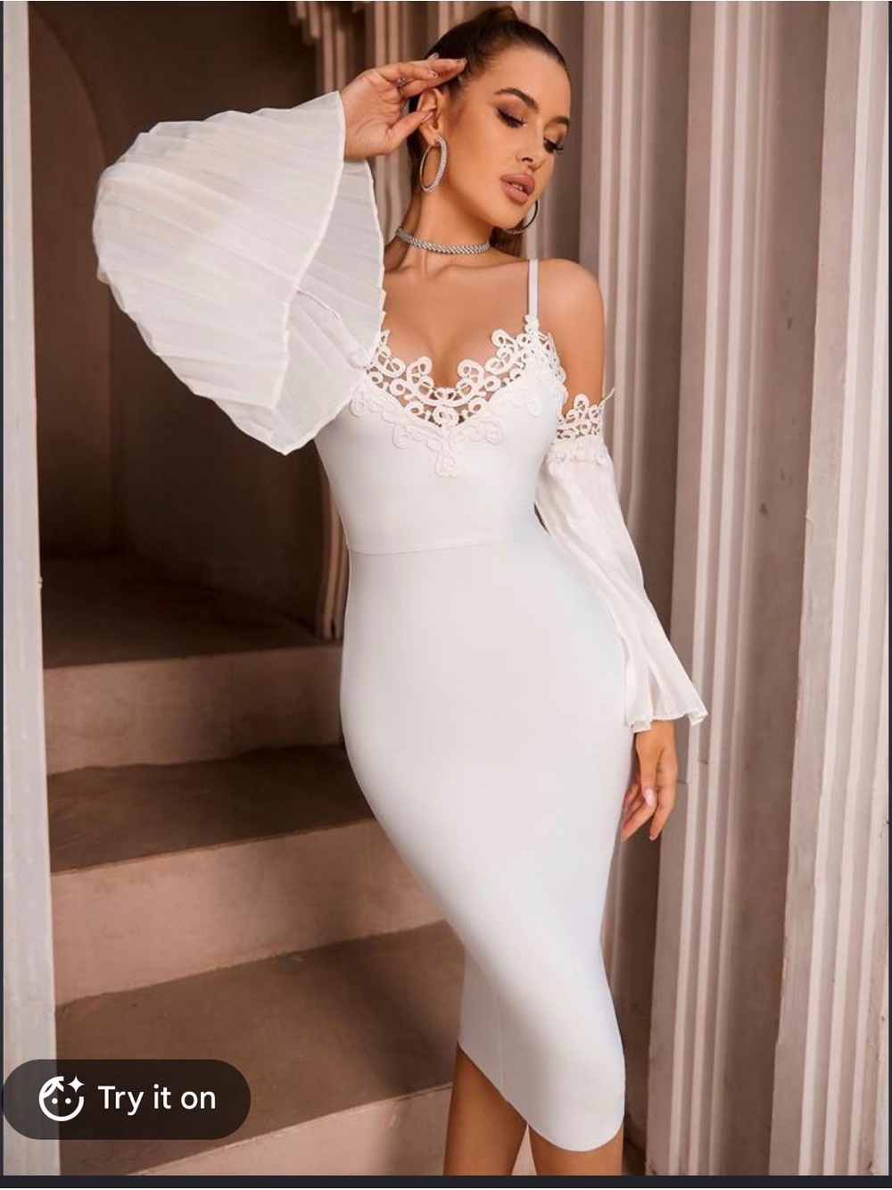 Elegant White Lace-Trim Off-Shoulder Midi Dress